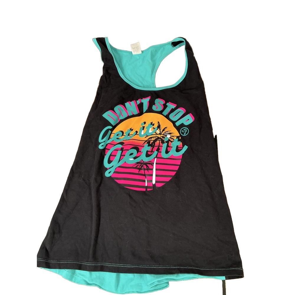 Zumba Don't Stop Get It Racerback Tank Top Women XLovely Black Teal Orange XL